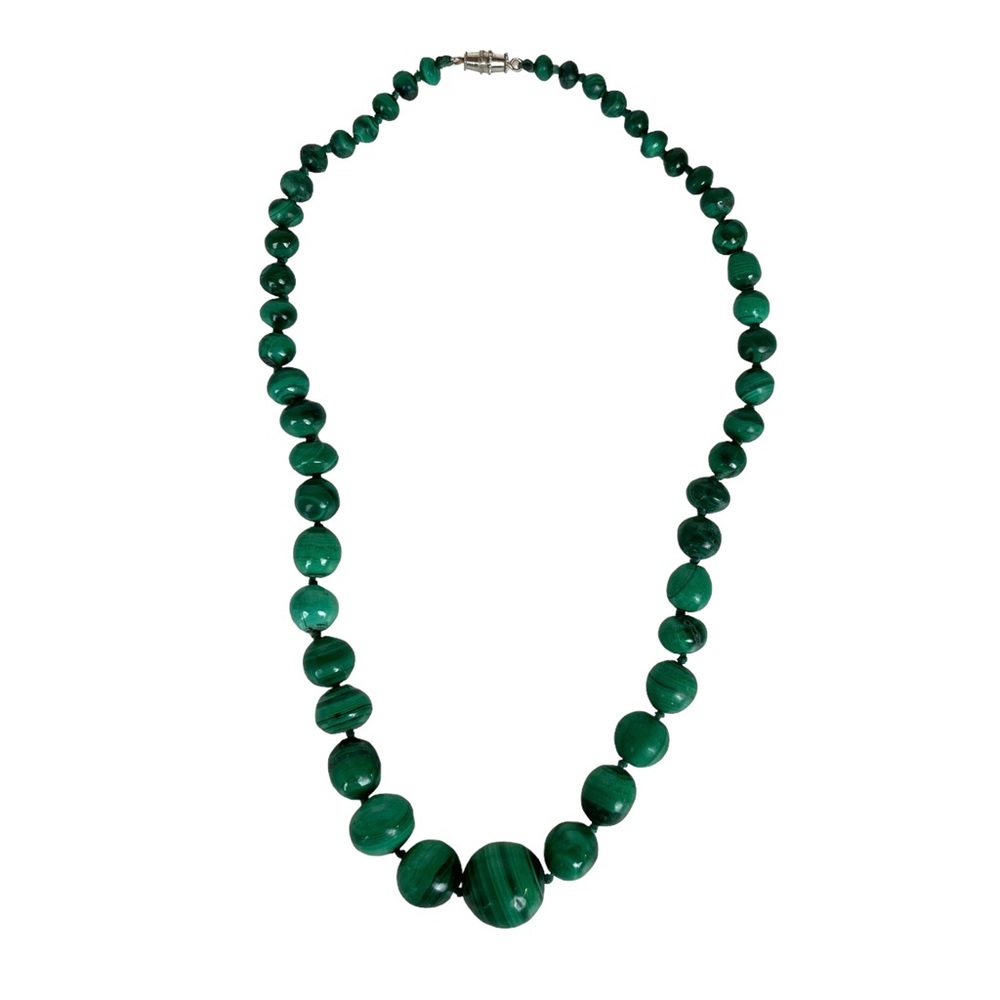 Vintage Malachite Graduated Bead 17" Necklace